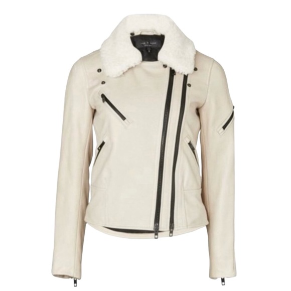 Rag & Bone Minerva Leather Removable Shearling Collar Zip Front Biker Jacket - Picture 2 of 12